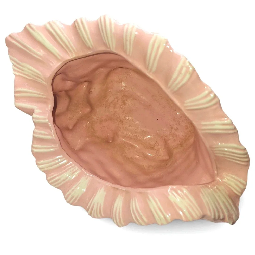 Vintage Atlantic Mold Pink Conch Shell Planter Ceramic 1970s Coastal Decor
